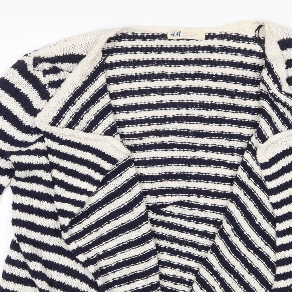 H&M Girls Blue V-Neck Striped 100% Cotton Cardigan Jumper Size 14-15 Years