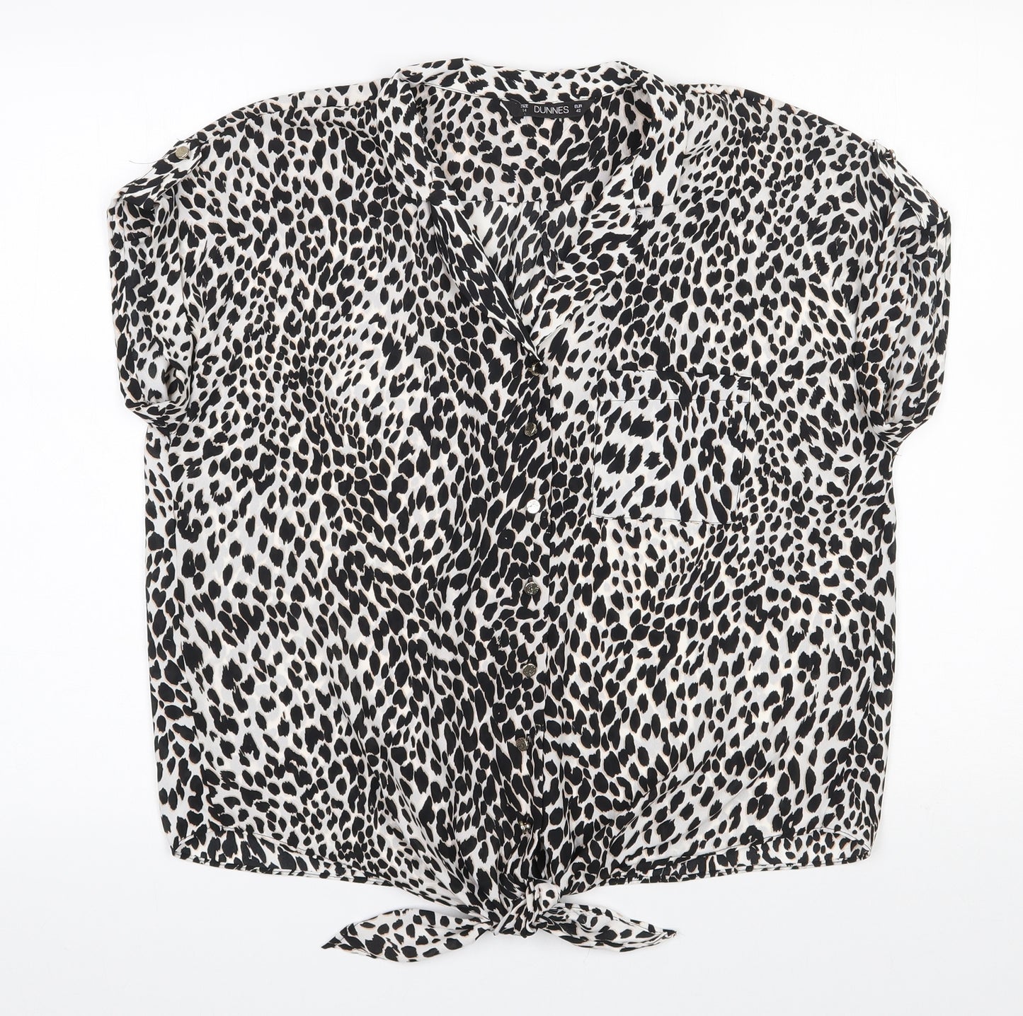 Dunnes Stores Womens Ivory Animal Print Polyester Basic Blouse Size 14 V-Neck