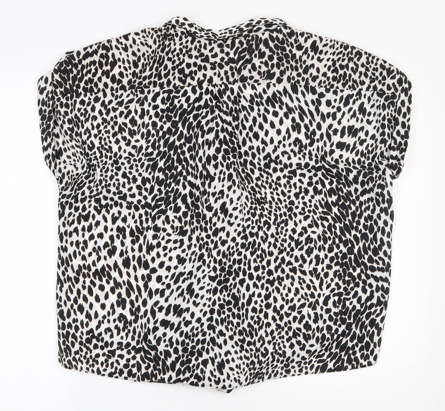 Dunnes Stores Womens Ivory Animal Print Polyester Basic Blouse Size 14 V-Neck