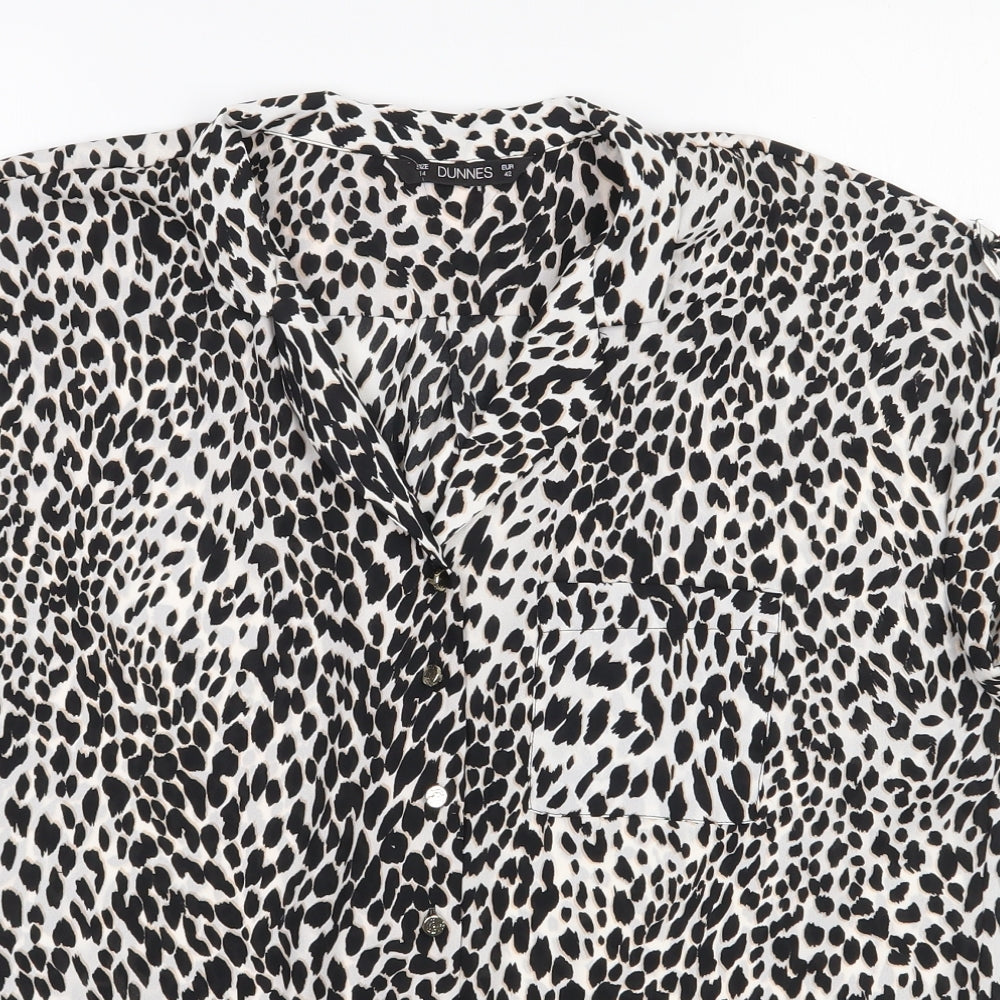 Dunnes Stores Womens Ivory Animal Print Polyester Basic Blouse Size 14 V-Neck
