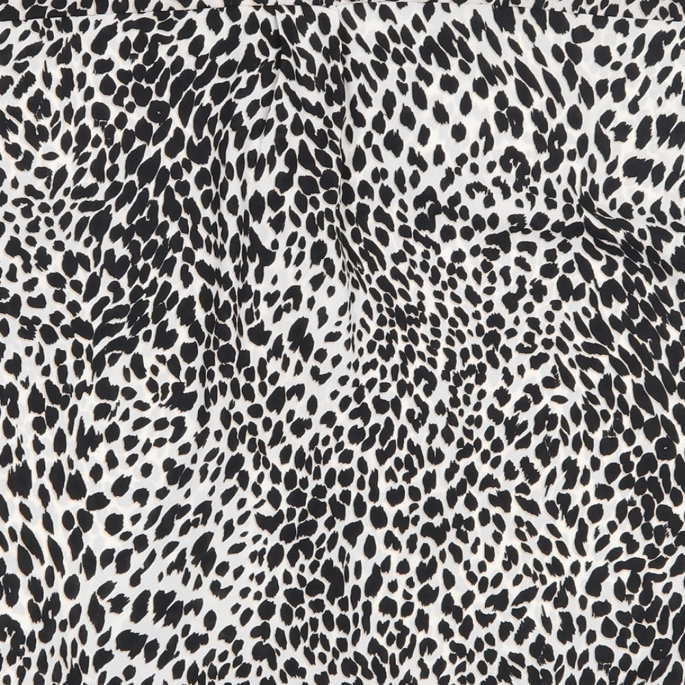 Dunnes Stores Womens Ivory Animal Print Polyester Basic Blouse Size 14 V-Neck