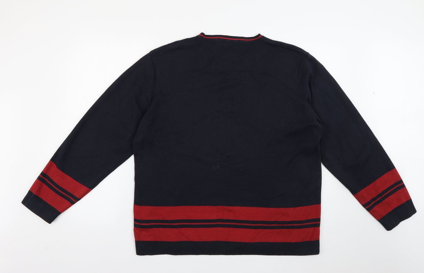 Marks and Spencer Mens Black V-Neck Striped Cotton Pullover Jumper Size M   - Navy