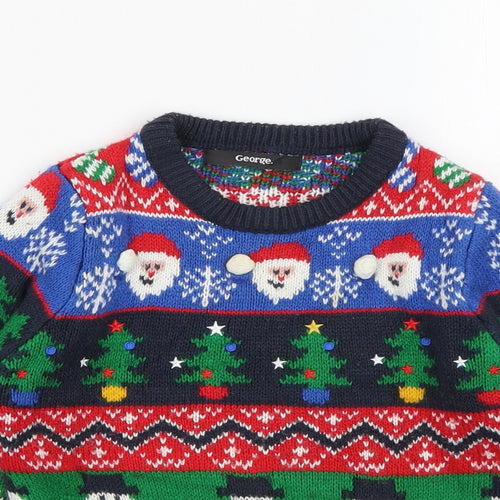 George Baby Multicoloured  Acrylic Pullover Jumper Size 18-24 Months   - Christmas Jumper Santa Snowman
