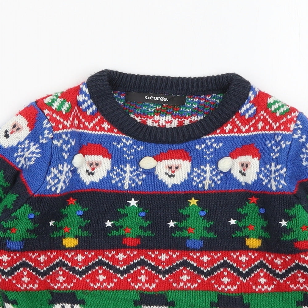 George Baby Multicoloured  Acrylic Pullover Jumper Size 18-24 Months   - Christmas Jumper Santa Snowman