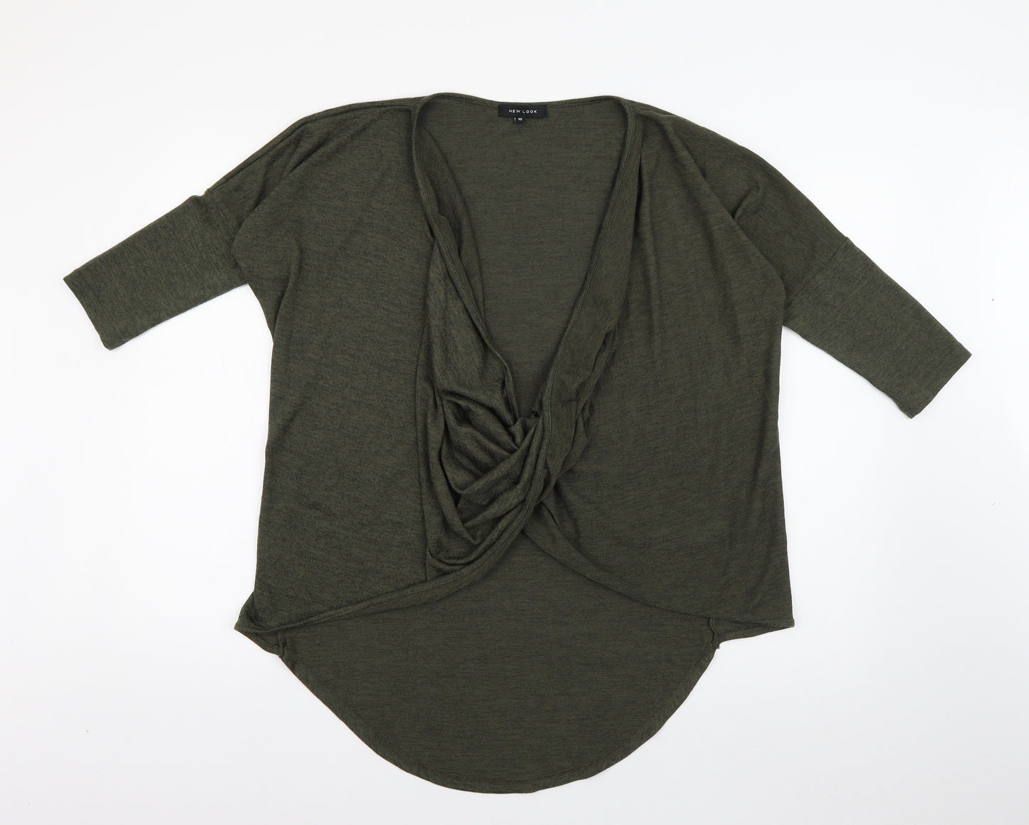 New Look Womens Green  Polyester Wrap Blouse Size 10 Scoop Neck - Batwing Sleeve Khaki
