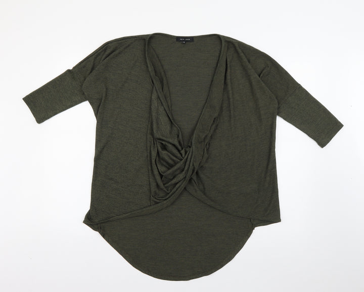 New Look Womens Green  Polyester Wrap Blouse Size 10 Scoop Neck - Batwing Sleeve Khaki