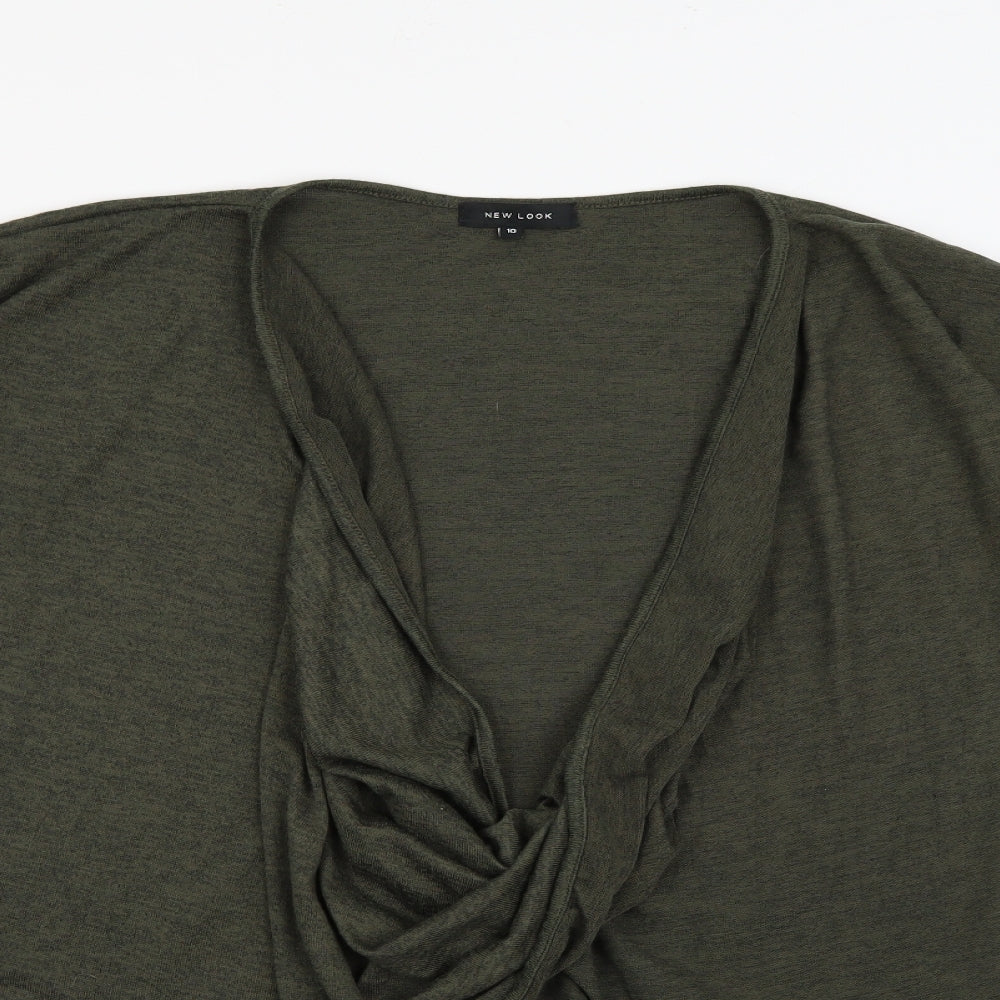 New Look Womens Green  Polyester Wrap Blouse Size 10 Scoop Neck - Batwing Sleeve Khaki