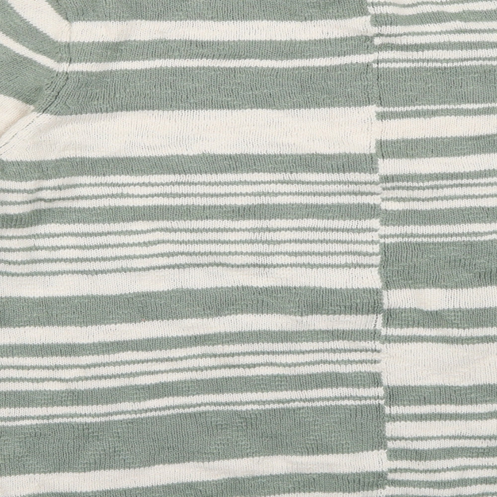 Weird Fish Womens Green Crew Neck Striped Cotton Pullover Jumper Size 14