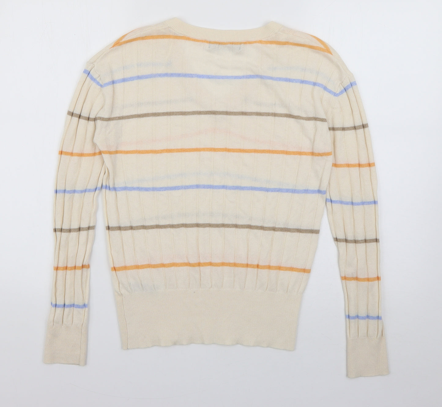 Marks and Spencer Womens Ivory V-Neck Striped Viscose Pullover Jumper Size XS