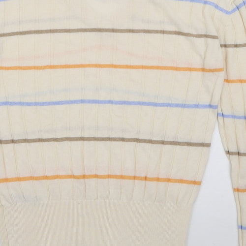 Marks and Spencer Womens Ivory V-Neck Striped Viscose Pullover Jumper Size XS