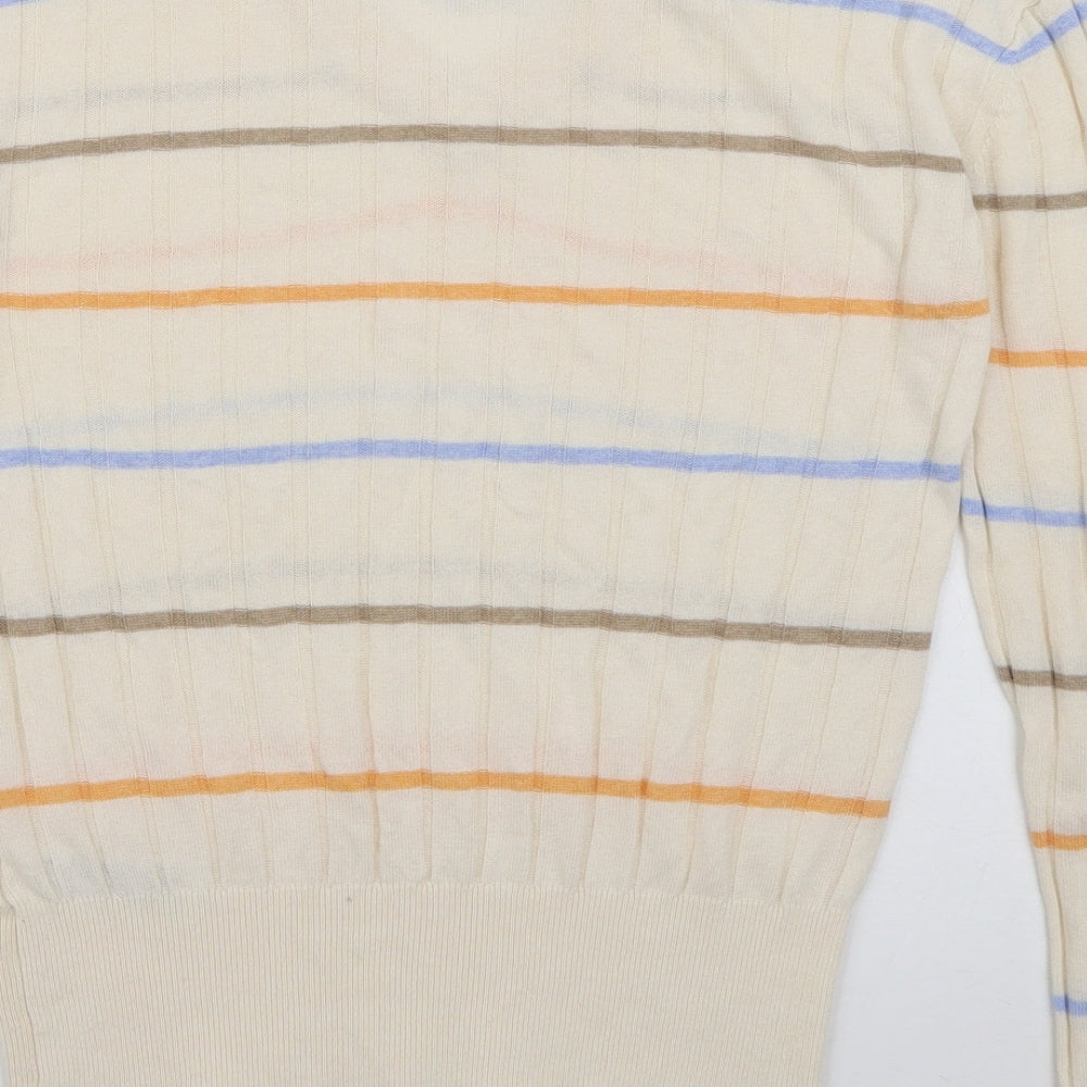 Marks and Spencer Womens Ivory V-Neck Striped Viscose Pullover Jumper Size XS