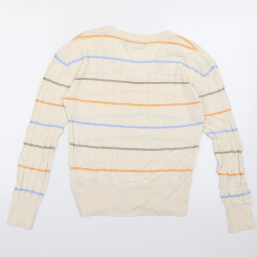 Marks and Spencer Womens Ivory V-Neck Striped Viscose Pullover Jumper Size S