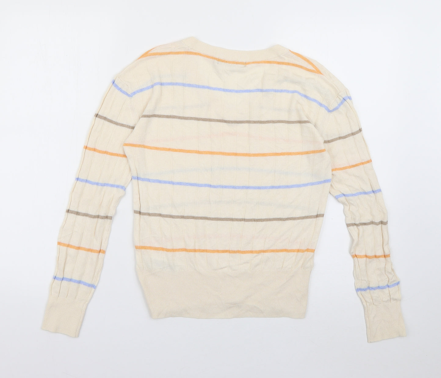 Marks and Spencer Womens Ivory V-Neck Striped Viscose Pullover Jumper Size S