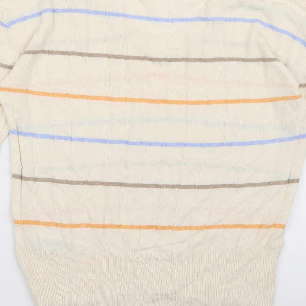 Marks and Spencer Womens Ivory V-Neck Striped Viscose Pullover Jumper Size S