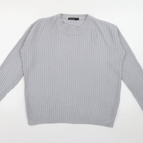 Boohoo Womens Grey Crew Neck  Acrylic Pullover Jumper Size M