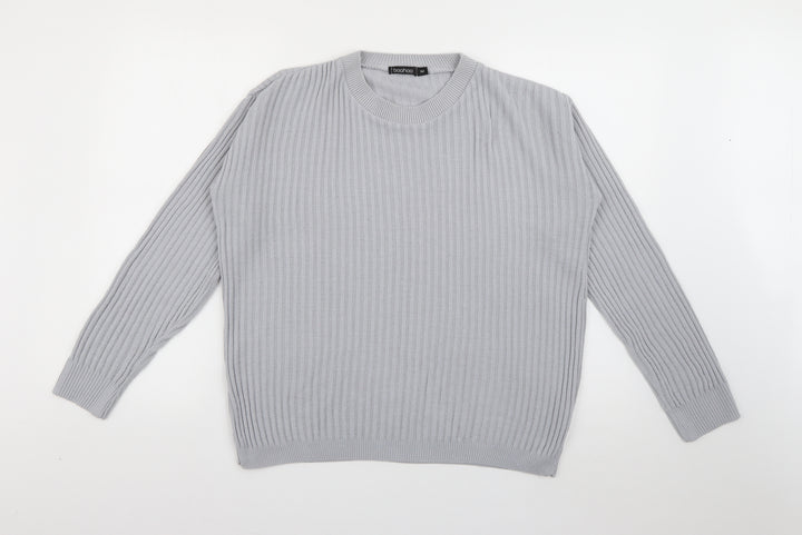 Boohoo Womens Grey Crew Neck  Acrylic Pullover Jumper Size M