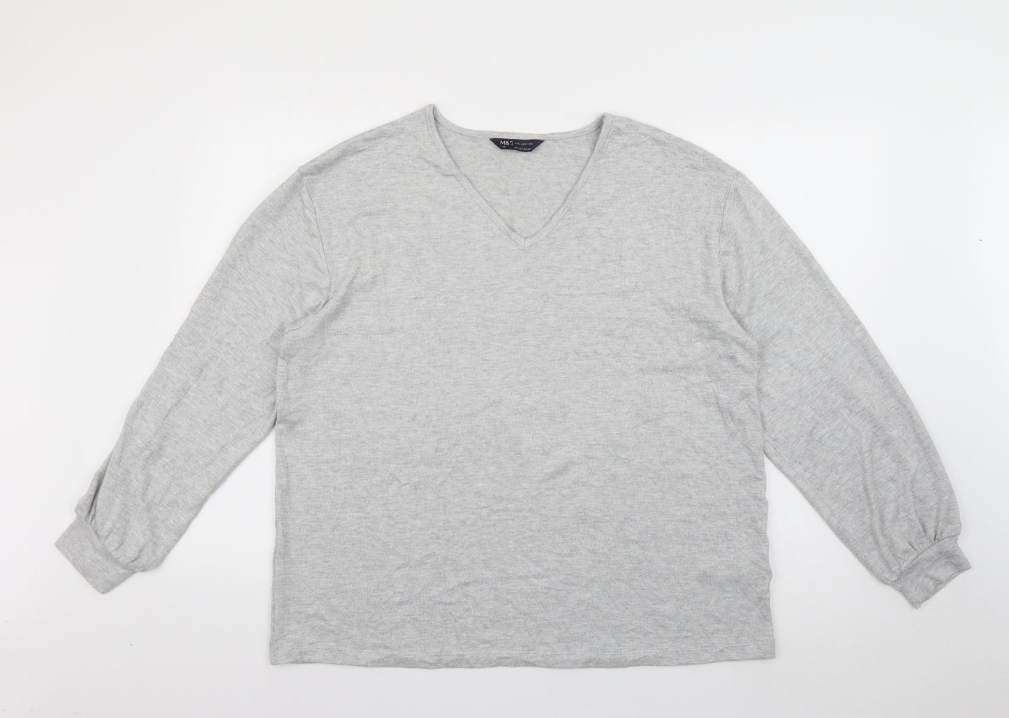 Marks and Spencer Womens Grey V-Neck  Viscose Pullover Jumper Size 16