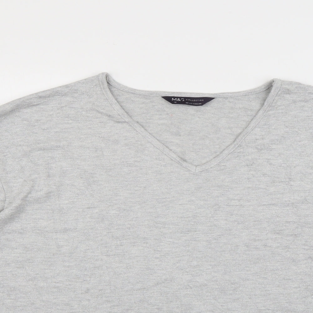 Marks and Spencer Womens Grey V-Neck  Viscose Pullover Jumper Size 16