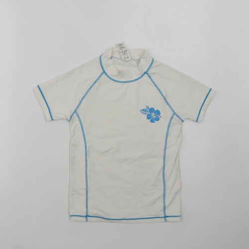 NEXT Girls White  Nylon Basic T-Shirt Size 7-8 Years Mock Neck  - Flower