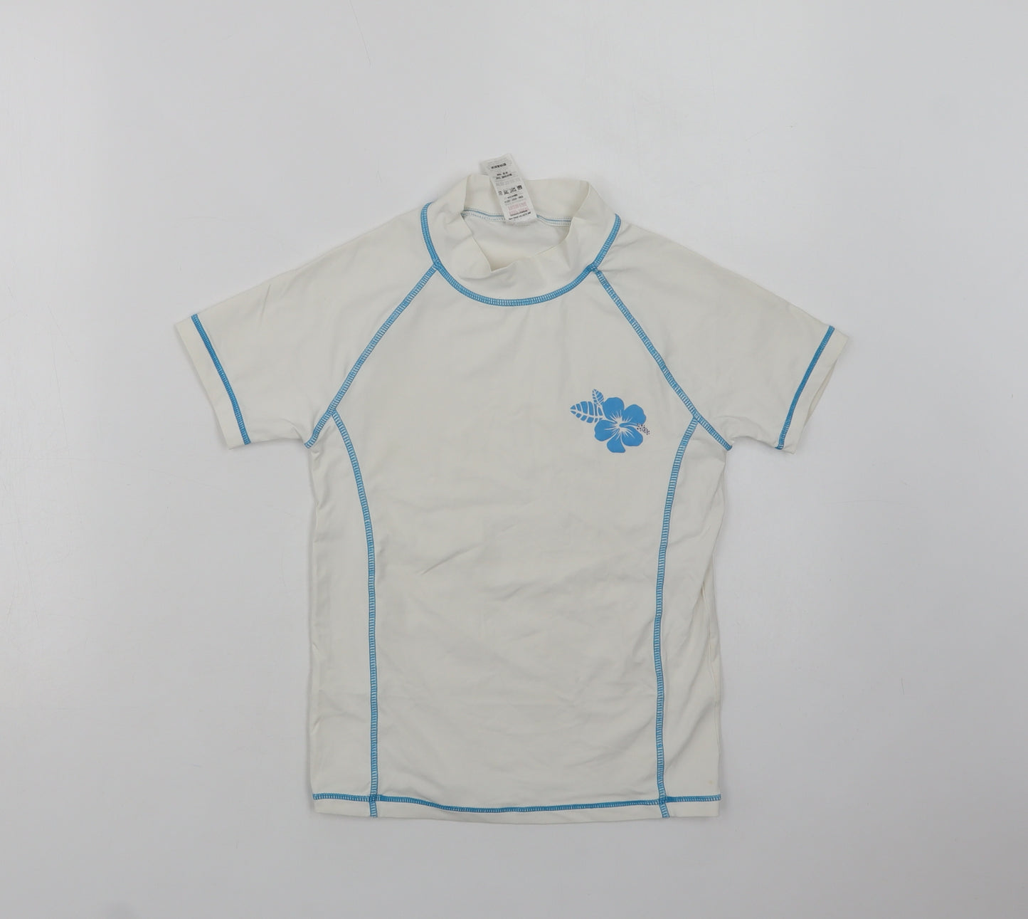 NEXT Girls White  Nylon Basic T-Shirt Size 7-8 Years Mock Neck  - Flower
