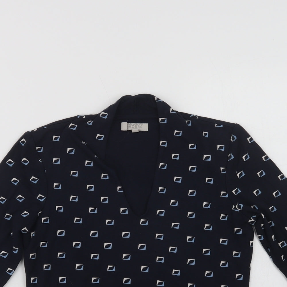 Hobbs Womens Blue Geometric Viscose Basic Blouse Size XS V-Neck