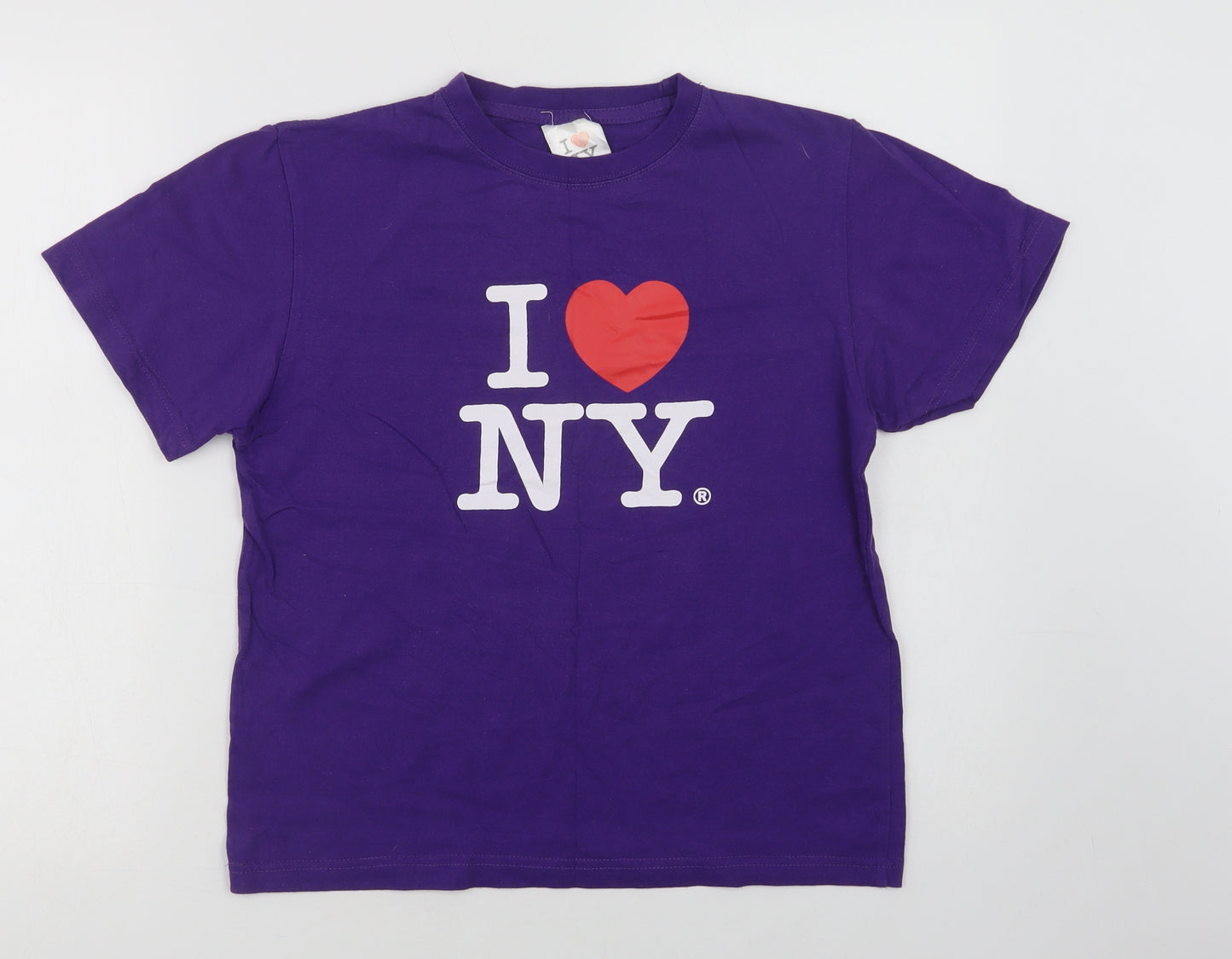 I Love New Womens Purple  Cotton Basic T-Shirt Size L Crew Neck