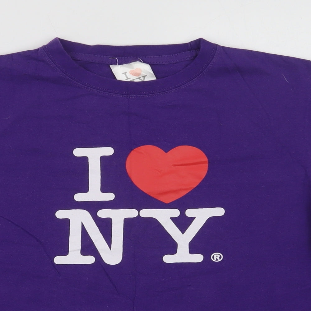 I Love New Womens Purple  Cotton Basic T-Shirt Size L Crew Neck