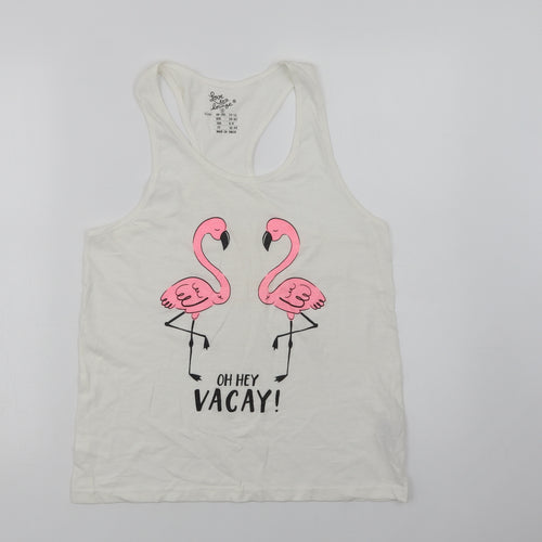 Primark Womens White Solid Cotton Top Pyjama Top Size 10   - Flamingo