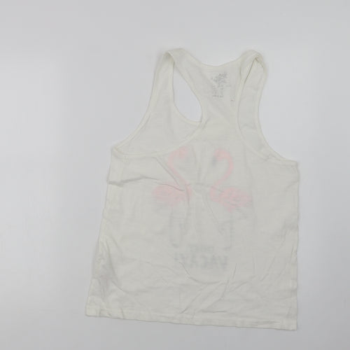 Primark Womens White Solid Cotton Top Pyjama Top Size 10   - Flamingo