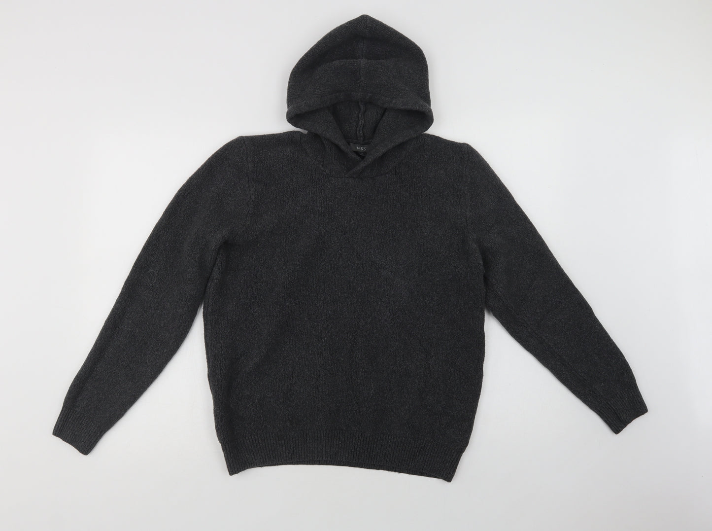 Marks and Spencer Mens Grey  Polyamide Pullover Hoodie Size M