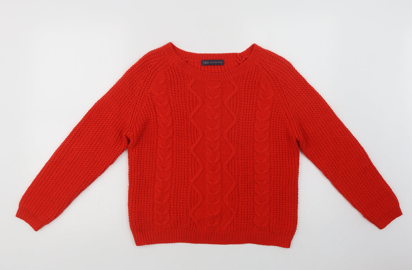 Marks and Spencer Womens Red Crew Neck  Acrylic Pullover Jumper Size 14