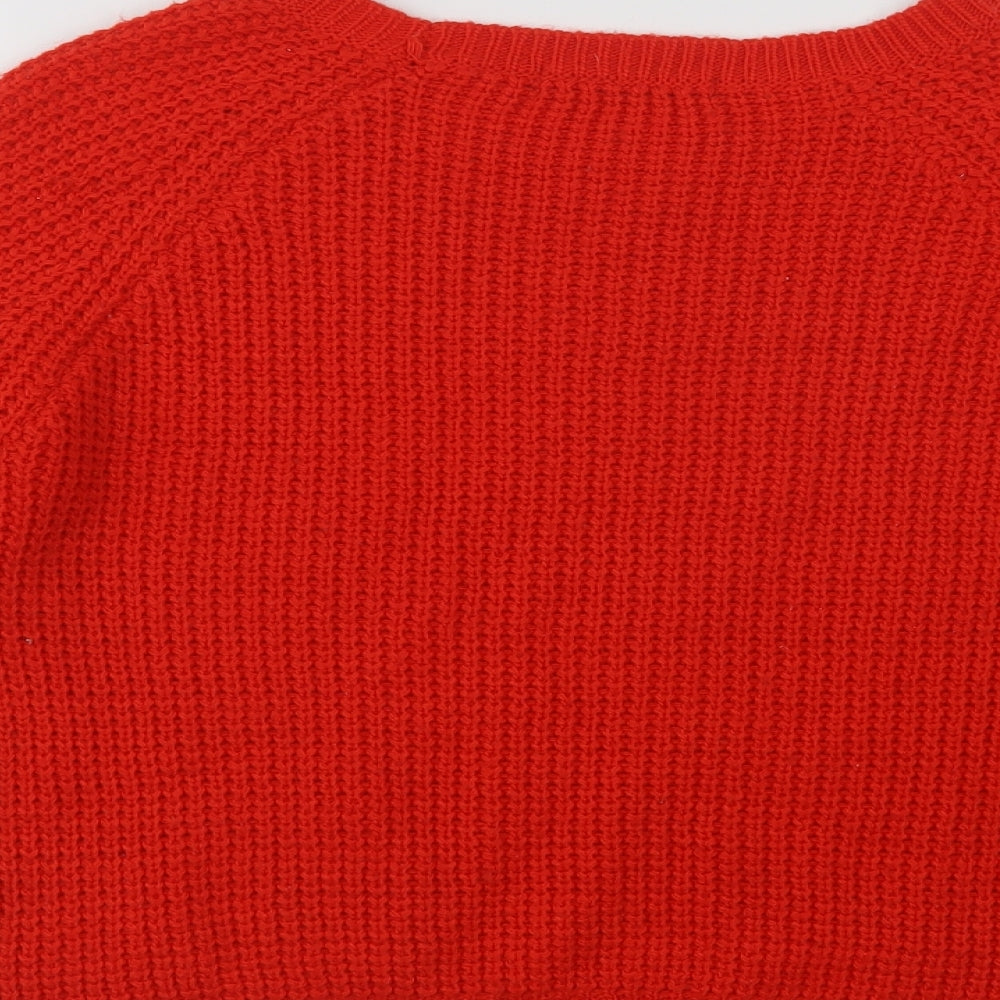 Marks and Spencer Womens Red Crew Neck  Acrylic Pullover Jumper Size 14