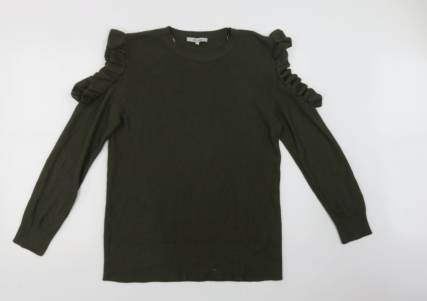 Peacocks Womens Green Crew Neck  Acrylic Pullover Jumper Size M   - Cold Shoulder