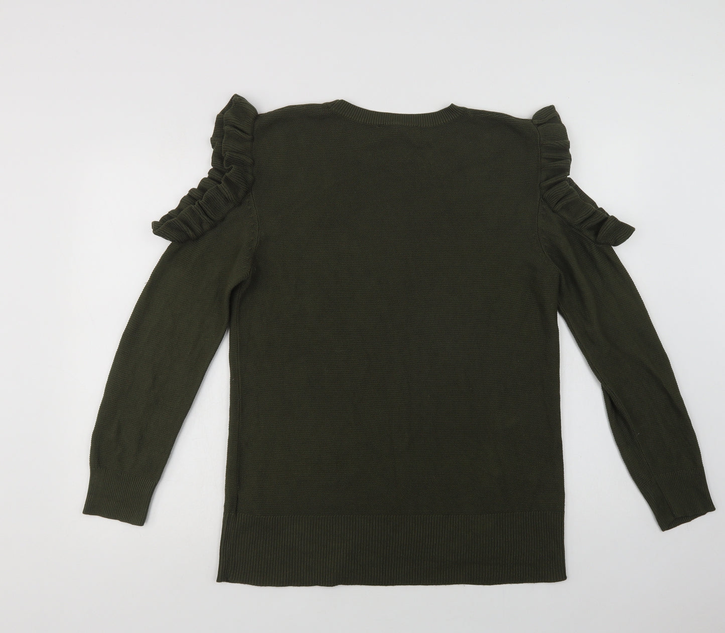 Peacocks Womens Green Crew Neck  Acrylic Pullover Jumper Size M   - Cold Shoulder
