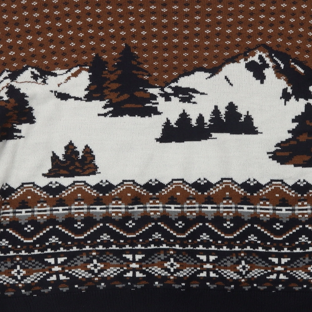 Burton Mens Brown Crew Neck Fair Isle Acrylic Pullover Jumper Size L   - Wolf