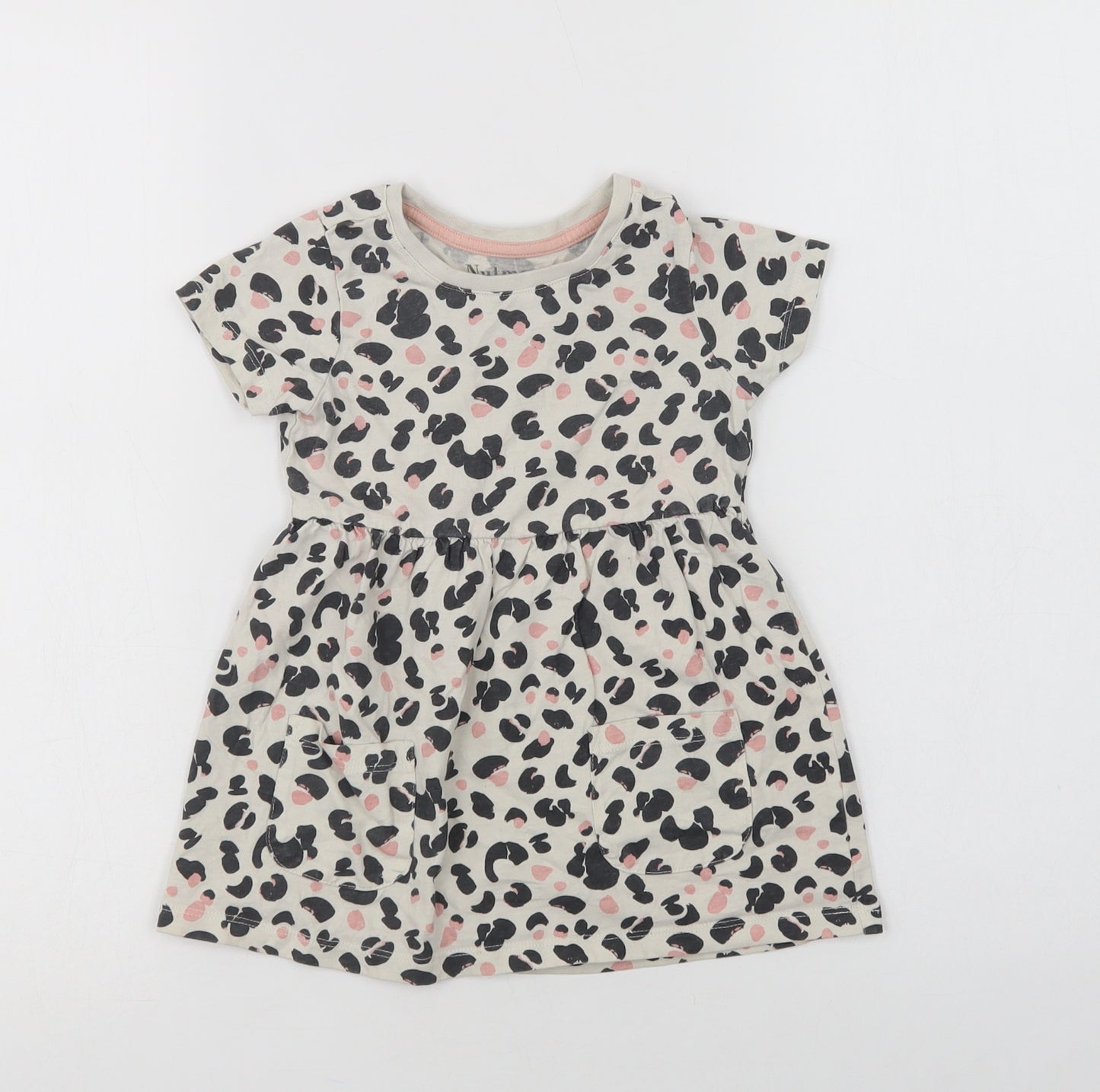 Nutmeg Girls White Animal Print Cotton A-Line  Size 2-3 Years  Crew Neck