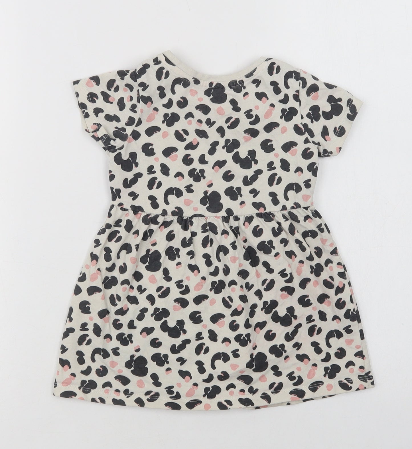 Nutmeg Girls White Animal Print Cotton A-Line  Size 2-3 Years  Crew Neck