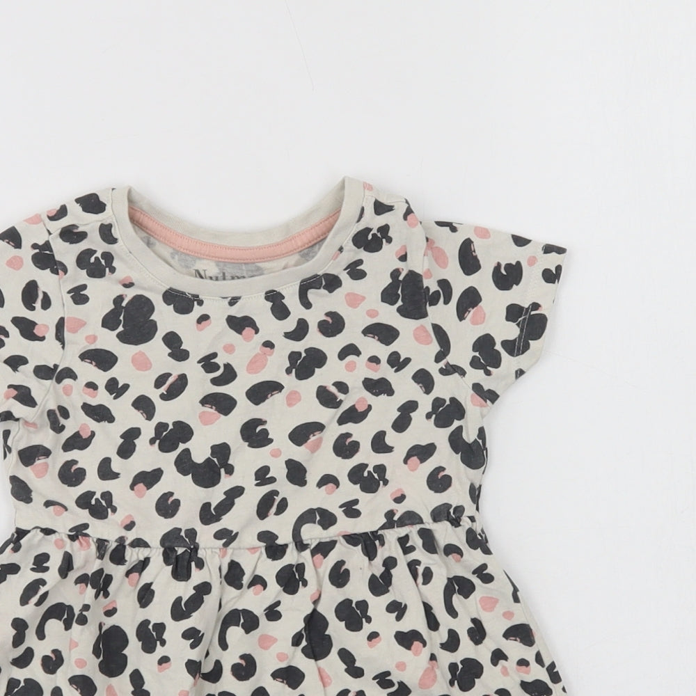Nutmeg Girls White Animal Print Cotton A-Line  Size 2-3 Years  Crew Neck