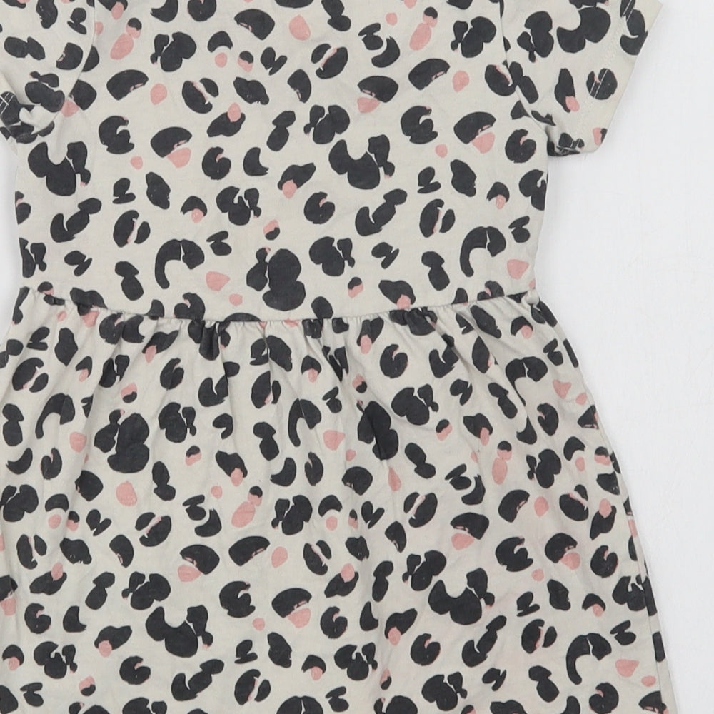 Nutmeg Girls White Animal Print Cotton A-Line  Size 2-3 Years  Crew Neck