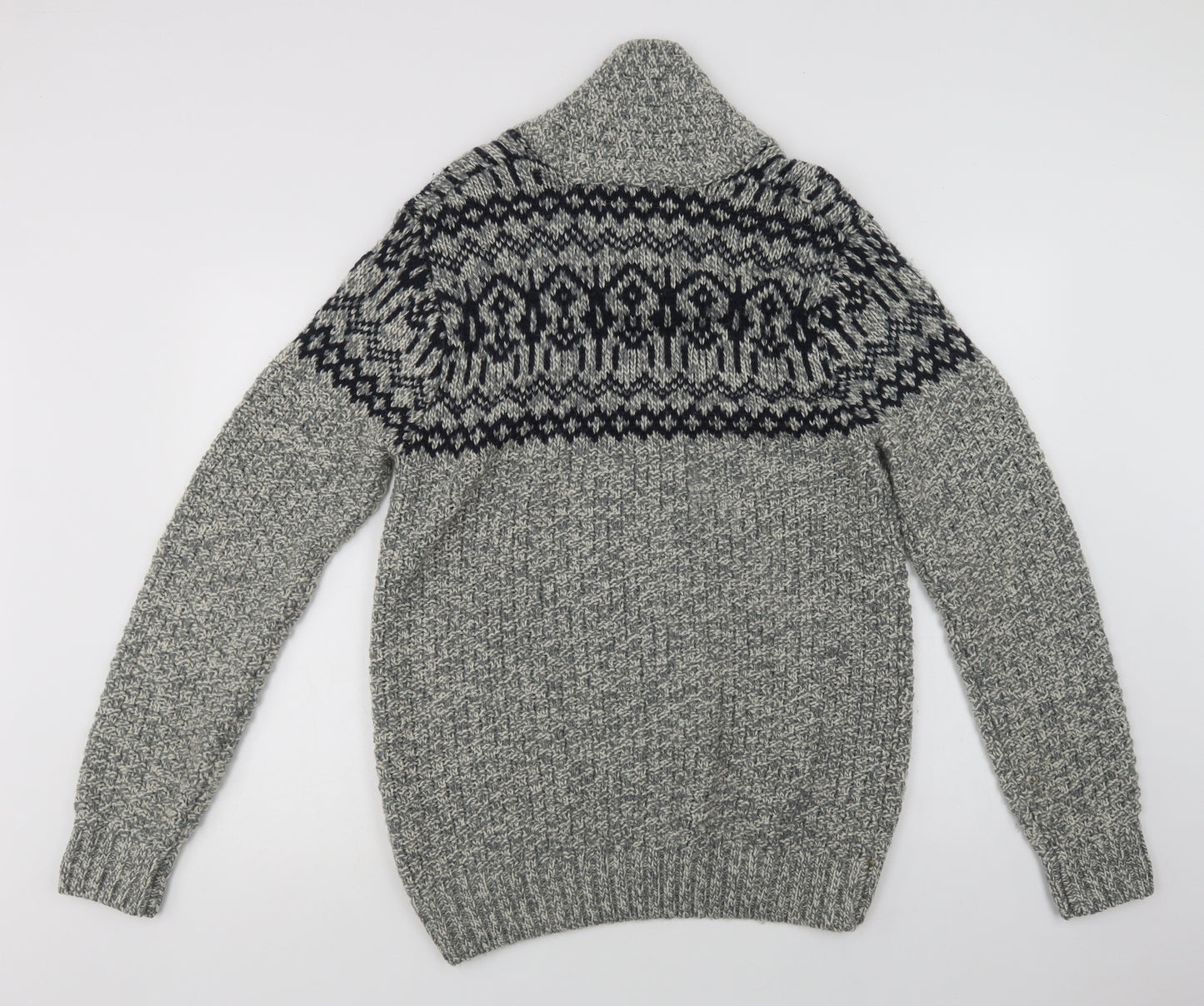 Joe Br Mens Grey Collared Fair Isle Acrylic Pullover Jumper Size M
