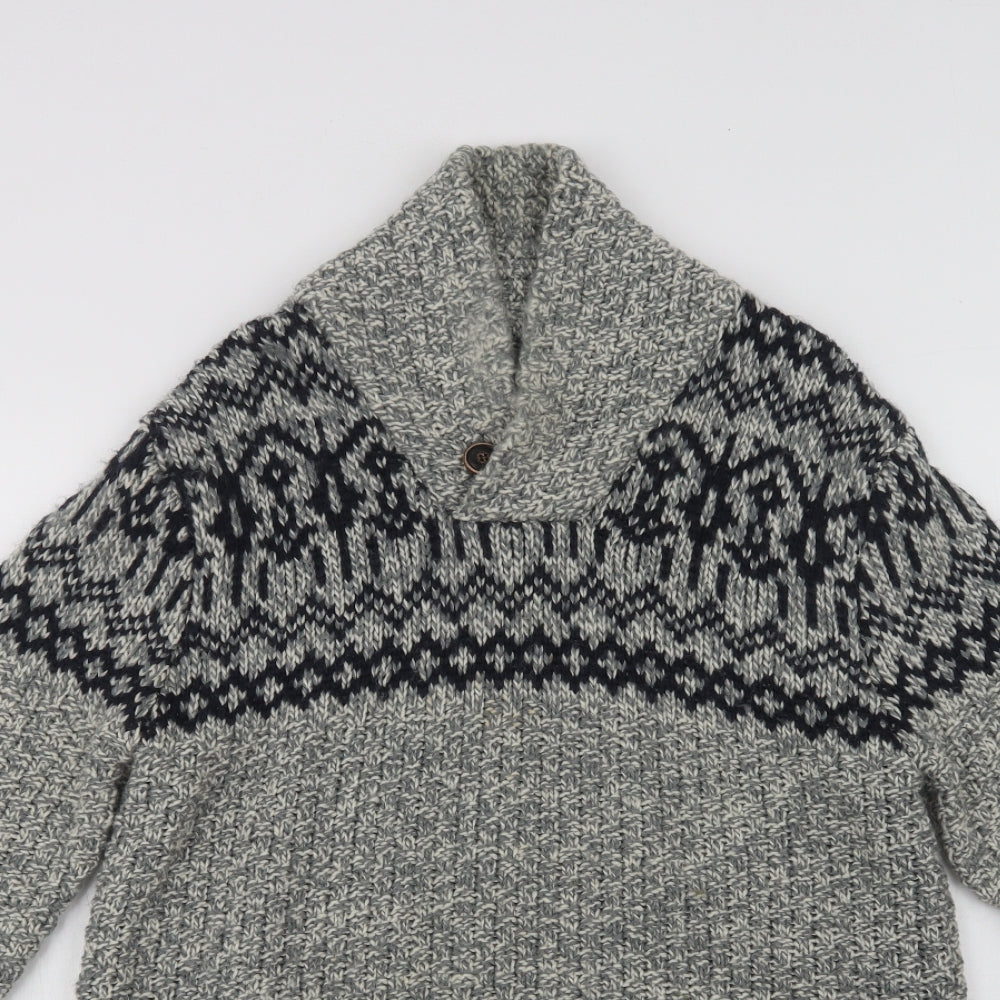 Joe Br Mens Grey Collared Fair Isle Acrylic Pullover Jumper Size M