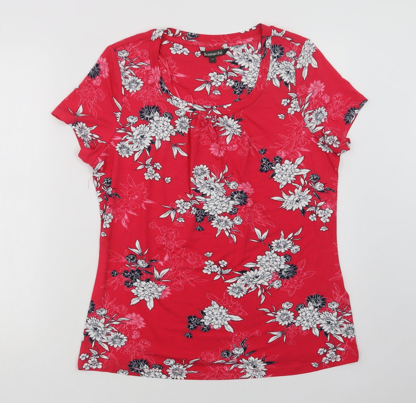 Bonmarché Womens Pink Floral Viscose Basic Blouse Size 14 Scoop Neck
