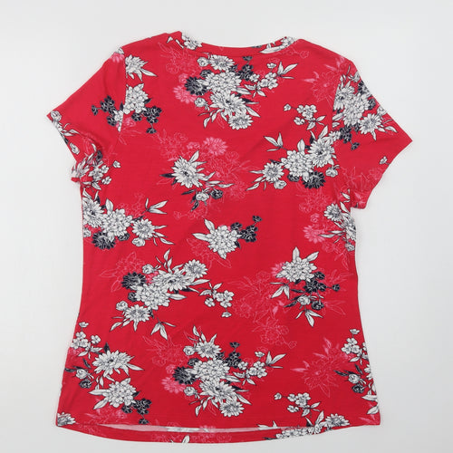 Bonmarché Womens Pink Floral Viscose Basic Blouse Size 14 Scoop Neck