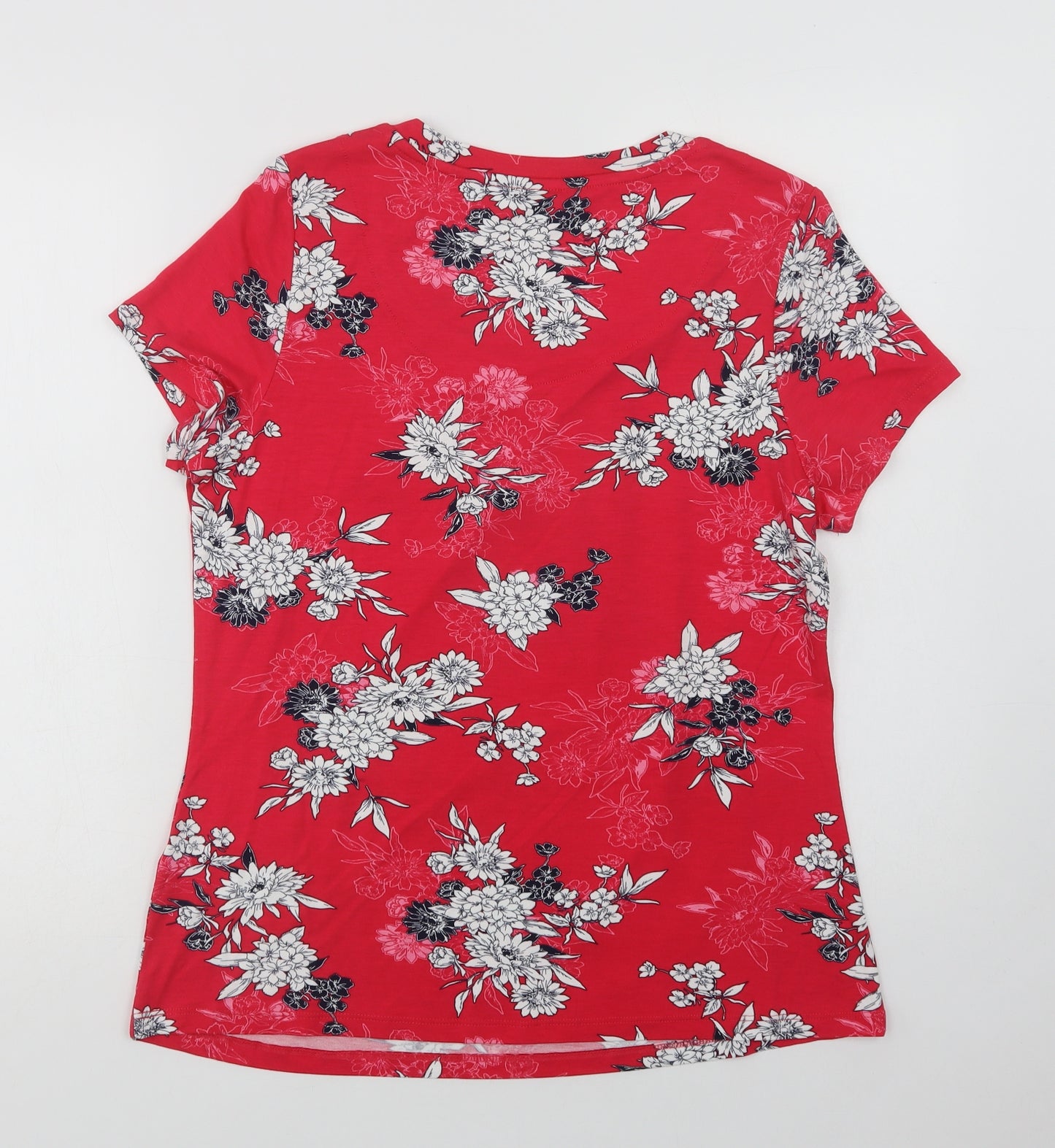 Bonmarché Womens Pink Floral Viscose Basic Blouse Size 14 Scoop Neck