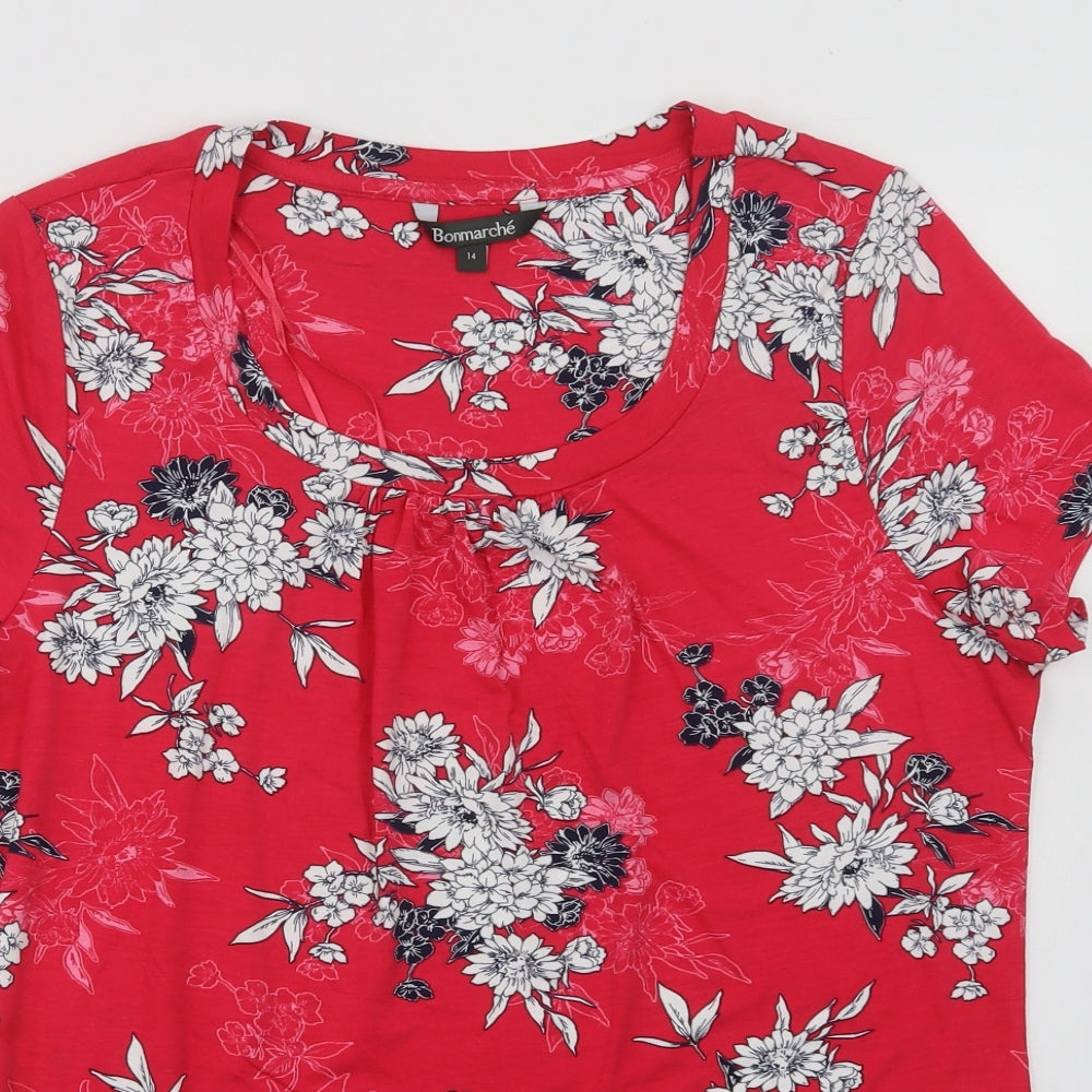Bonmarché Womens Pink Floral Viscose Basic Blouse Size 14 Scoop Neck