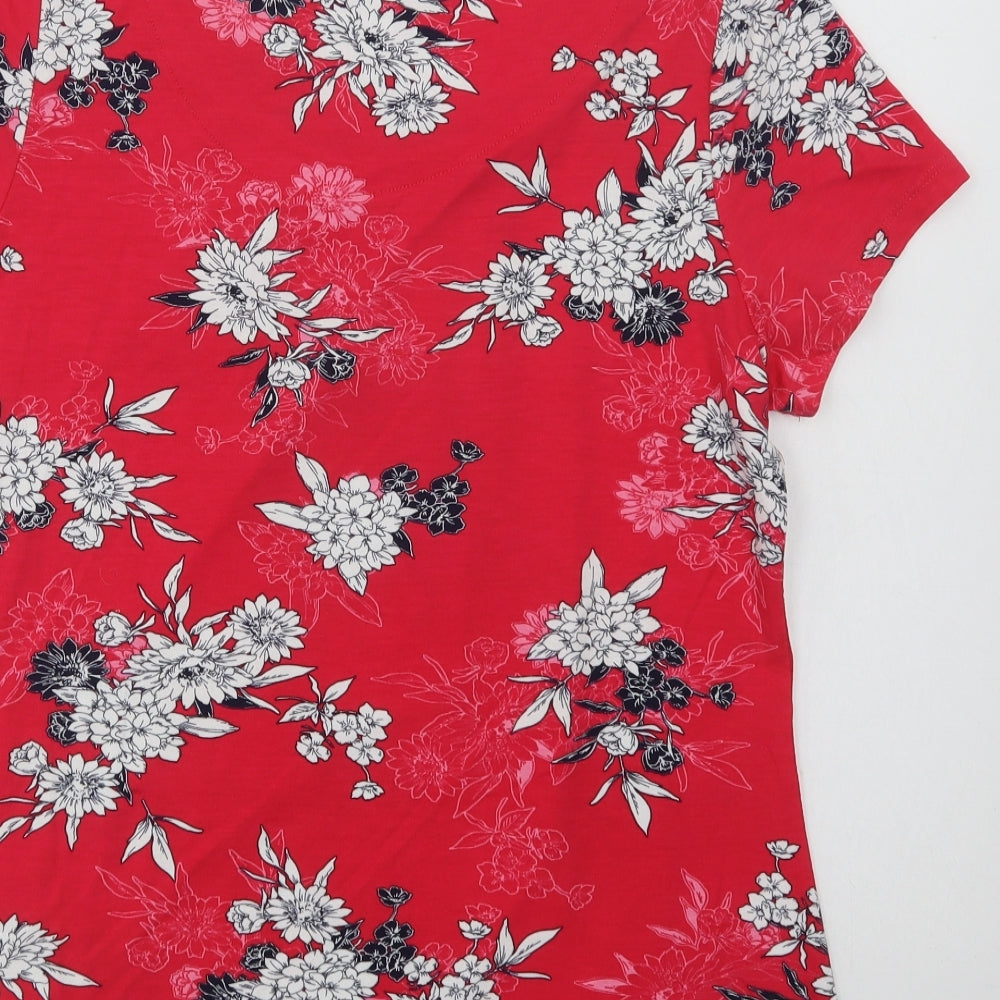 Bonmarché Womens Pink Floral Viscose Basic Blouse Size 14 Scoop Neck