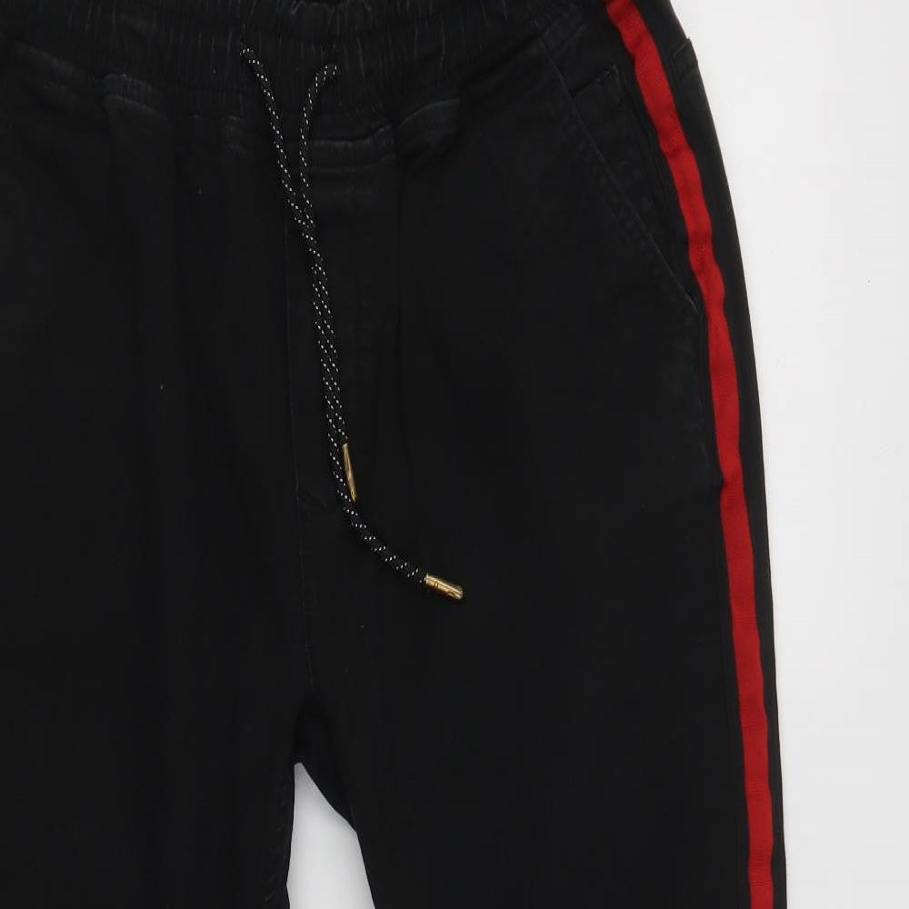 Threadbare Mens Black  Cotton Jogger Trousers Size 32 L31 in Regular Drawstring - Side Stripe