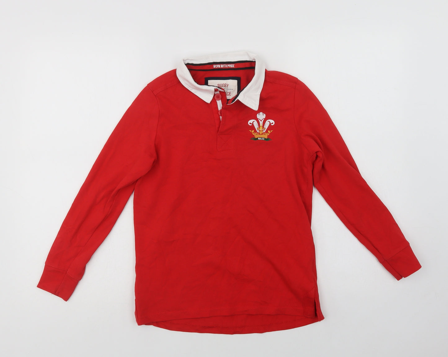 Rugby Heritage Boys Red  Cotton Jersey Polo Size 9-10 Years Collared Button - Wales
