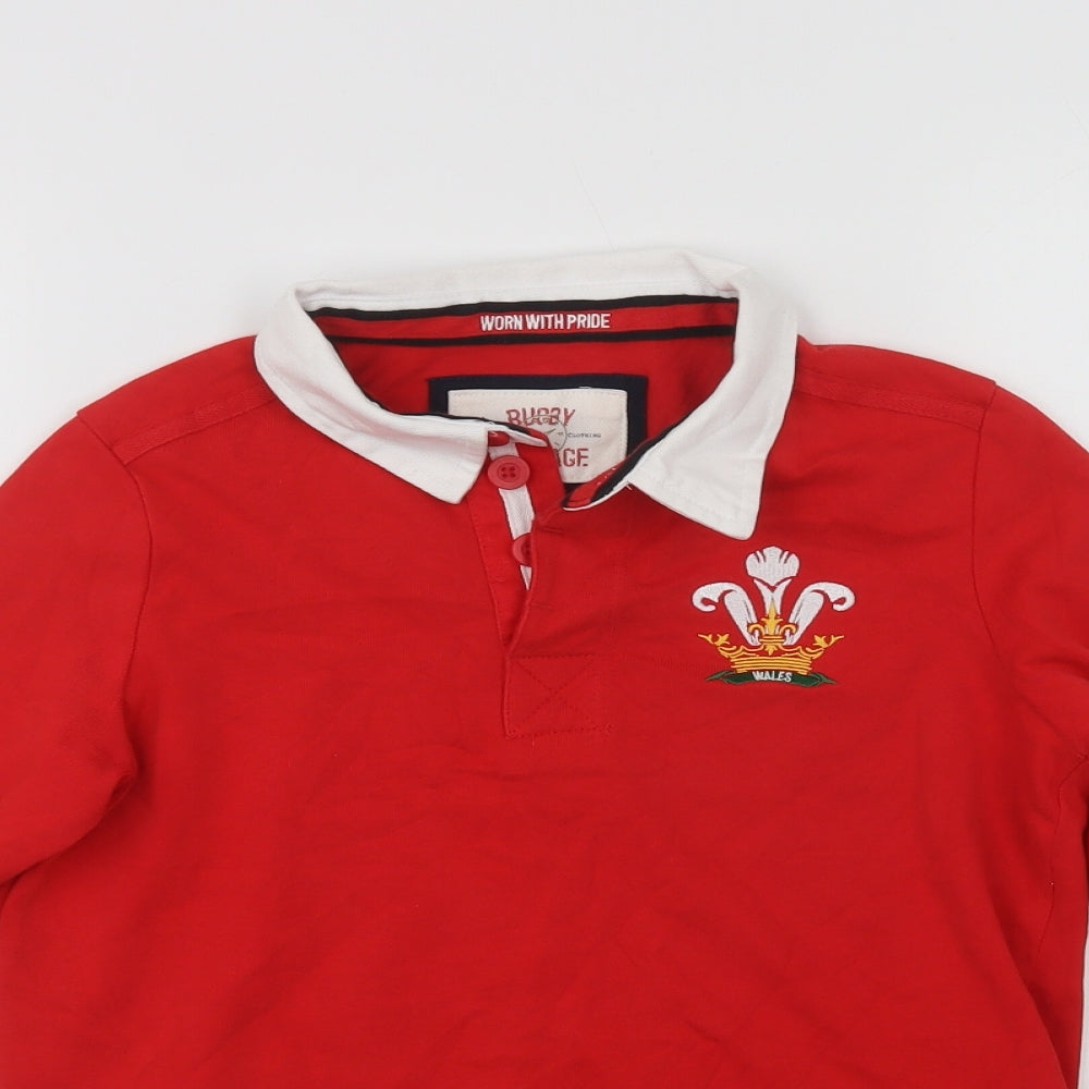 Rugby Heritage Boys Red  Cotton Jersey Polo Size 9-10 Years Collared Button - Wales