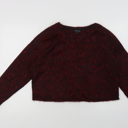 New Look Womens Red Crew Neck Geometric Acrylic Pullover Jumper Size M